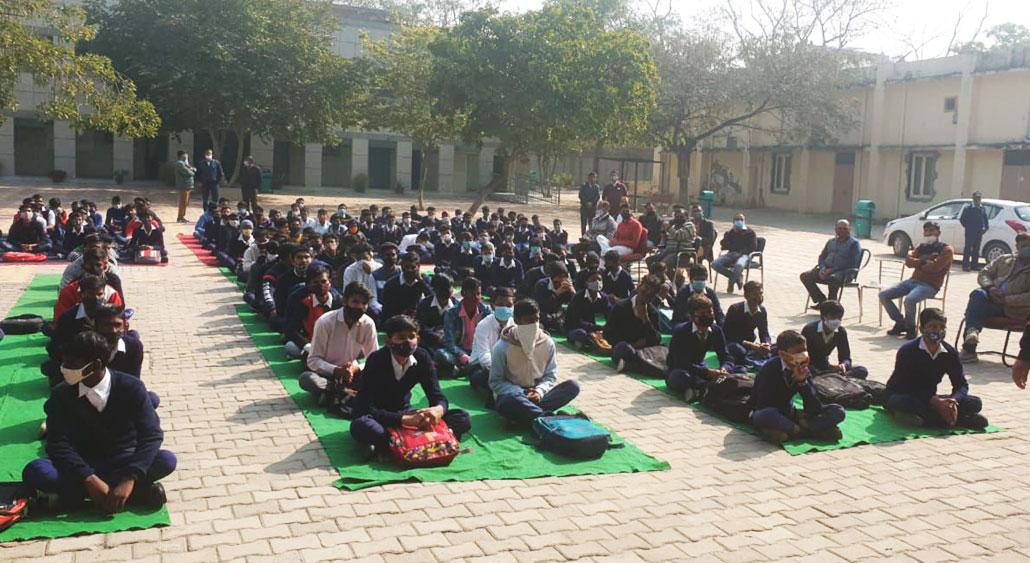 Students gathered in the school courtyard